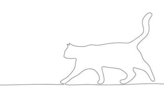gatto andando schizzo. uno linea continuo mano disegno. schema, linea arte vettore illustrazione.