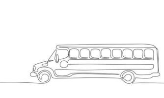 continuo linea disegno di scuola autobus, nero e bianca vettore minimalista illustrazione di trasporto concetto