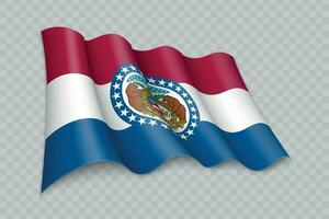 3d realistico agitando bandiera di Missouri è un' stato di unito stati vettore