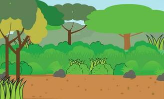 vettore illustrazione paesaggio sfondo con foresta scena con molti alberi illustrazione, blu cielo e verde giardino, semplice cartone animato stile.