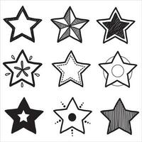 set di stelle doodle disegnate a mano nere isolate su sfondo bianco. vettore