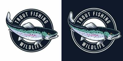 trota pesca logo distintivo design vettore