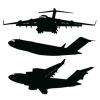 silhouette di aereo cargo militare imposta il disegno vettoriale