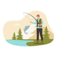 pescatore su pesca illustrazione concetto vettore