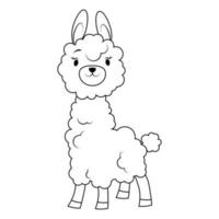 illustrazione per colorazione per bambini alpaca nel nero Linee vettore