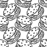senza soluzione di continuità hamburger modello. disegnato Hamburger sfondo. scarabocchio vettore Hamburger illustrazione