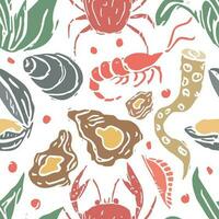 colorato frutti di mare modello. disegnato frutti di mare sfondo vettore