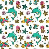 delfino, tartaruga, Medusa, stella marina e altro oceano animali. estate Stampa per bambini Textil e prodotti. vettore. vettore
