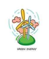 mulini a vento. verde energia. Salva il tuo pianeta. eco etichetta mano disegnato. vettore. vettore