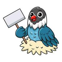carino ardesia blu amore uccello cartone animato Tenere vuoto cartello vettore