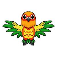 carino giallo e verde pappagallo pappagallino verde africano cartone animato volante vettore