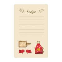 ricetta carta con cucina utensili. mano disegnato vettore illustrazione.