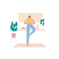 donna yoga albero pose piatto illustrazione vettore