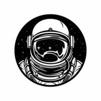 Esplorare il galassia con Questo disegnato a mano astronauta logo. un' grassetto e unico design Perfetto per il tuo a tema spaziale marca vettore