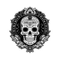 messicano cranio emblema logo catturare il ricco eredità e simbolismo di Messico, Perfetto per disegni quello celebrare messicano cultura e tradizione. vettore