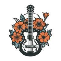 un' bellissimo chitarra ornato con fiori nel Questo sbalorditivo illustrazione Perfetto per musica o relativo ai fiori imprese. vettore