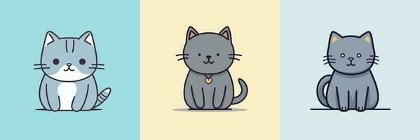 carino gatto kawaii cartone animato gattino Miao gattino illustrazione impostato collezione vettore