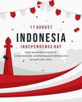 Indonesia indipendenza giorno su 17 ° agosto, saluto carta e sociale media inviare, bandiera e manifesto vettore