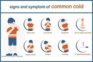 Infografica illustrazione di sintomi di Comune vettore.freddo illustrazione. piatto stile. vettore