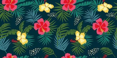 tropicale fiore modello senza soluzione di continuità, silhouette di fioritura, mano disegnato botanico, floreale foglia per primavera e estate volta, naturale ornamenti per tessile, tessuto, sfondo, sfondo design. vettore
