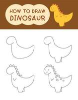 Come per disegnare carino dinosauro cartone animato per colorazione libro e bambini vettore