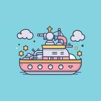 vapore barca nave kawaii cartone animato vettore