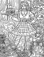 Natale donna nel elfo attrezzatura adulti colorazione pagina vettore