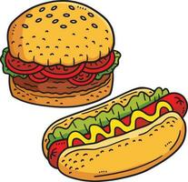 Hamburger e hot dog cartone animato colorato clipart vettore