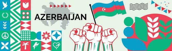 azerbaijan carta geografica e sollevato pugni. nazionale giorno o indipendenza giorno design per azerbaijan celebrazione. moderno retrò design con astratto icone. vettore illustrazione.