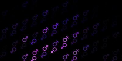 sfondo vettoriale viola scuro con simboli di potere della donna