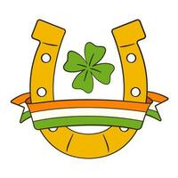 ferro di cavallo con trifoglio e un' nastro nel colori di il irlandesi bandiera. st. Patrick giorno vettore