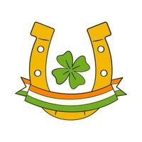 ferro di cavallo con trifoglio e un' nastro nel colori di il irlandesi bandiera. st. Patrick giorno vettore