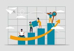 piano-programma di sviluppo di il azienda e attività commerciale. lavoro di squadra aiuta aumentare profitti e reddito. attività commerciale persone strategia e squadra successo. persone sedersi su il grafico. vettore illustrazione concetto