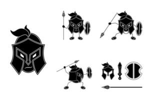 collezione di spartano silhouette illustrazione. glifo, mascotte, emoticon e stickman stile. uso per logo, icona, simbolo vettore