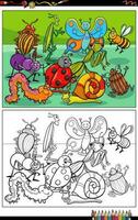cartone animato insetti animale personaggi gruppo colorazione pagina vettore