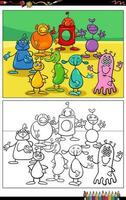 cartone animato alieni o mostri personaggi gruppo colorazione pagina vettore