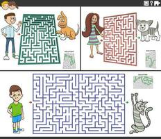 labirinto attività Giochi impostato con cartone animato bambini formica loro animali domestici vettore