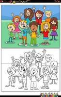 divertente cartone animato bambini e adolescenti personaggi gruppo colorazione pagina vettore