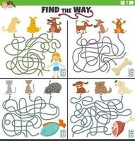 trova il modo labirinto Giochi impostato con cartone animato animali domestici vettore