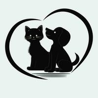 cane e gatto silhouette nel un' amore forma vettore illustrazione