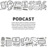 manifesto con lettering e scarabocchio schema Podcast icone. vettore