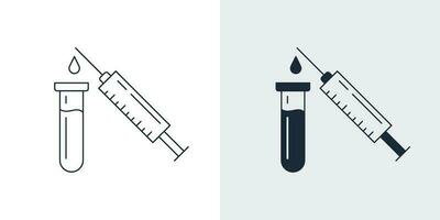 siringa iniezione e sangue test tubo icona. laboratorio e medico elemento vettore