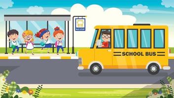 bambini felici e scuolabus vettore