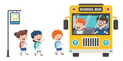 bambini felici e scuolabus vettore