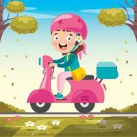 bambino divertente che guida una moto colorata vettore