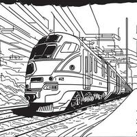 vettore linea arte treno nel movimento. treno linea disegno clip arte.