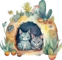 gatti nel un' cactus Casa illustrazione vettore