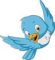 carino contento blu uccello cartone animato volante vettore