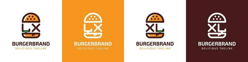 lettera lx e xl hamburger logo, adatto per qualunque attività commerciale relazionato per hamburger con lx o xl iniziali. vettore