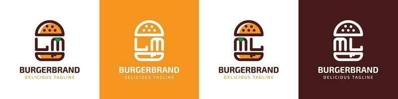 lettera lm e ml hamburger logo, adatto per qualunque attività commerciale relazionato per hamburger con lm o ml iniziali. vettore